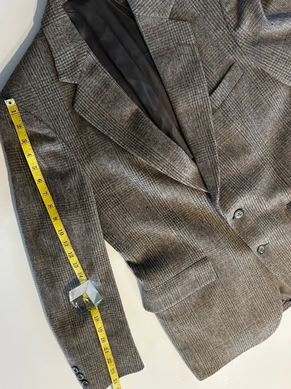 Strathmore Blazer Mens Gray Windowpane Plaid Wool Jacket Sport Coat Preppy Vtg